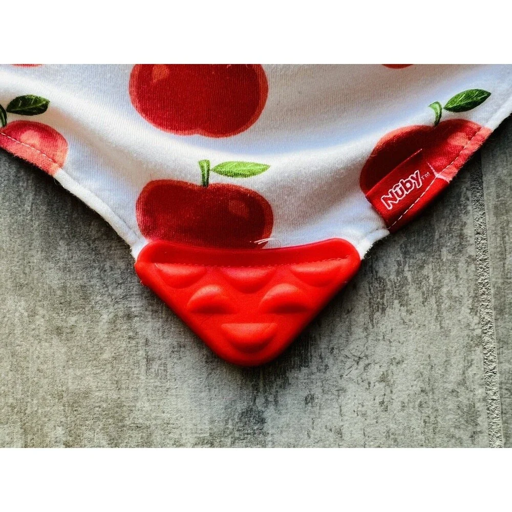 NUBY Baby Boy Girl Bandana Bib Teething Toy Drool Burp Cloth Reversible Apple